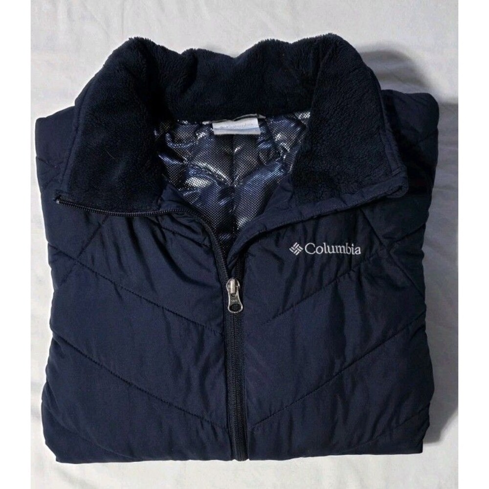 Columbia Womens Heavenly Jacket Large L Navy Blue Omni-Heat Puffer Insulated